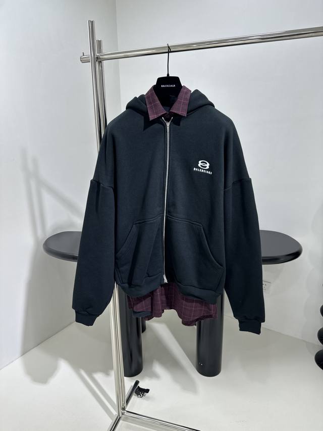 新品unity Sports Icon Layered Hoodie大廓形多件组合连帽卫衣 棉质拉链卫衣和格纹法兰绒衬衫和复古平纹针织面料长袖tee 4件成衣组